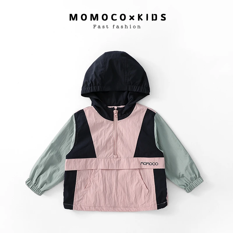 MOMOCO春季男童上衣拼色春款休闲女童撞色连帽外套75130107011