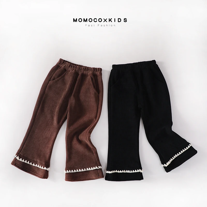 MOMOCO秋冬女童加绒裤子灯芯绒洋气韩版气质喇叭裤76830354224