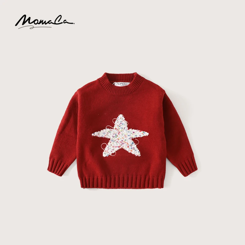 MOMOCO冬季新款男女童甜美绣花五角星套头毛衣75830230081