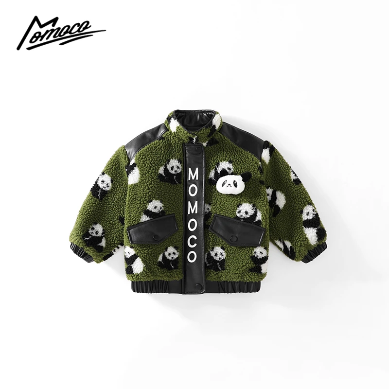 MOMOCO冬季新款儿童男女童潮流熊猫毛毛拼皮棉衣外套75430123017