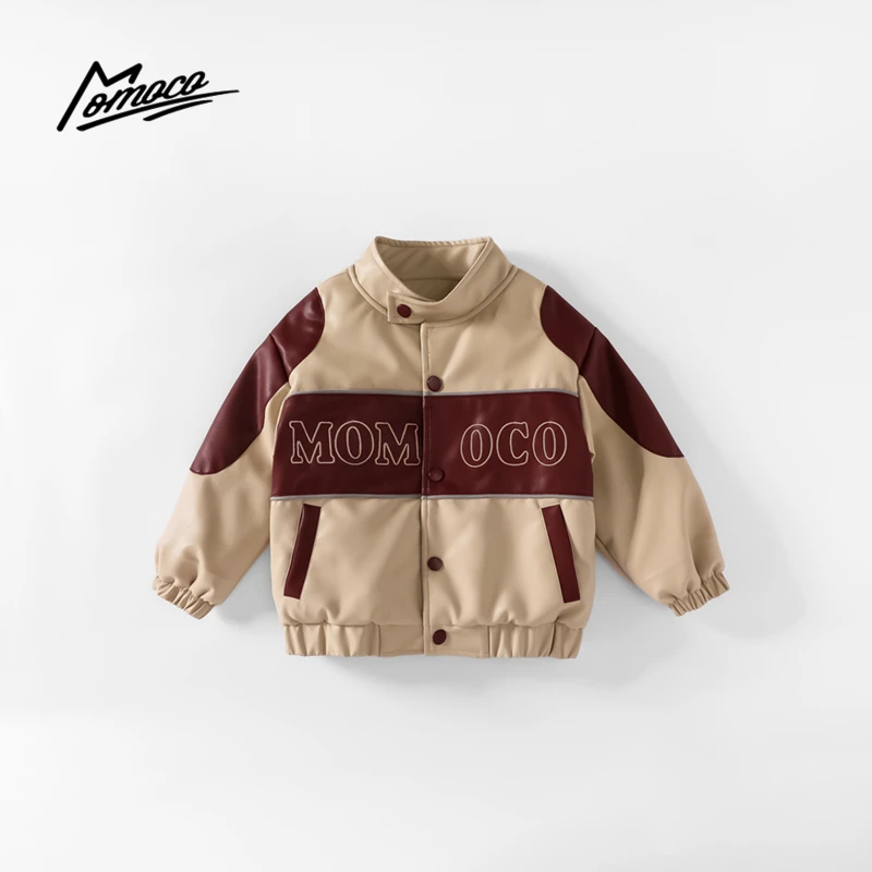 MOMOCO冬季款男童时尚带标休闲百搭棉衣外套皮衣75430105005