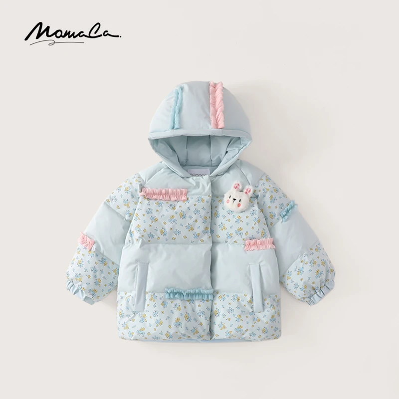 MOMOCO冬季新款女童韩版可爱小兔子碎花棉衣外套75830101115