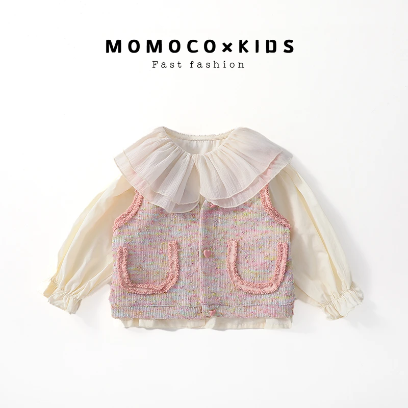 MOMOCO/春季女童可爱百搭小香风无袖马甲女宝打底衫75530110008