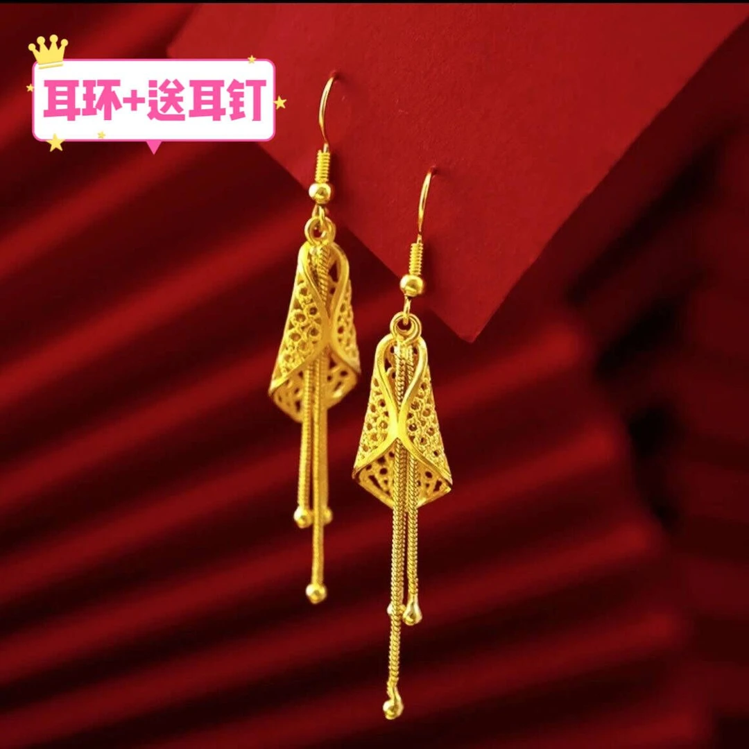 铜合金耳饰 时尚爆款耳环 新款耳饰真金色流苏精品时尚百搭金耳坠