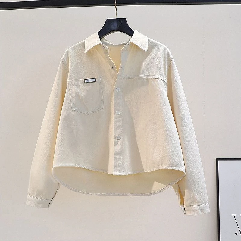 小个子纯棉女装长袖衬衫女士秋冬新款韩版短款时尚衬衣百搭上衣