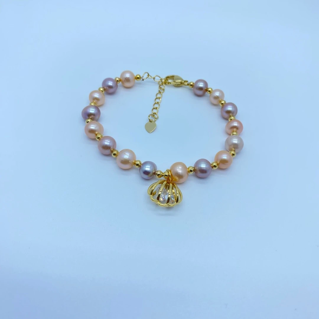 铜合金手链 时尚糖果公主手串吊坠弹力炫彩简约气质素款轻奢百搭