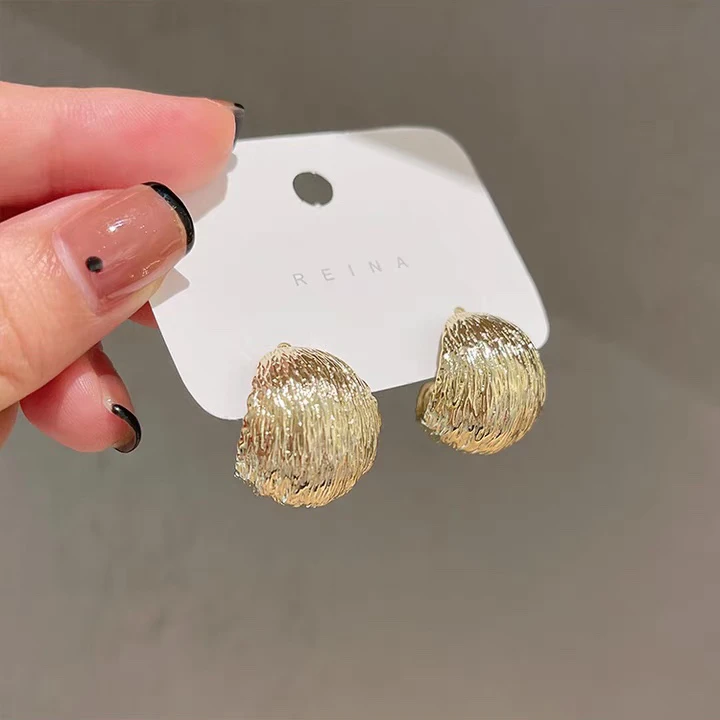 合金耳饰 欧美风植物花卉女耳钉精致轻奢欧美金色冷淡风简约时尚