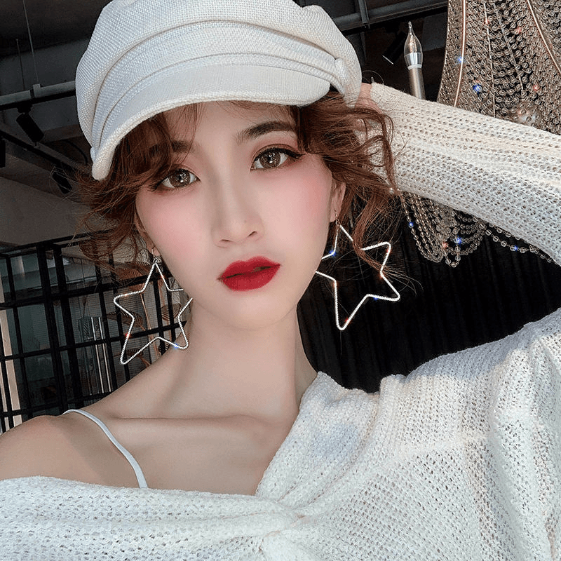 合金耳饰 粉丝福利时尚街头网红夸张五角星镂空女个性气质耳坠ins