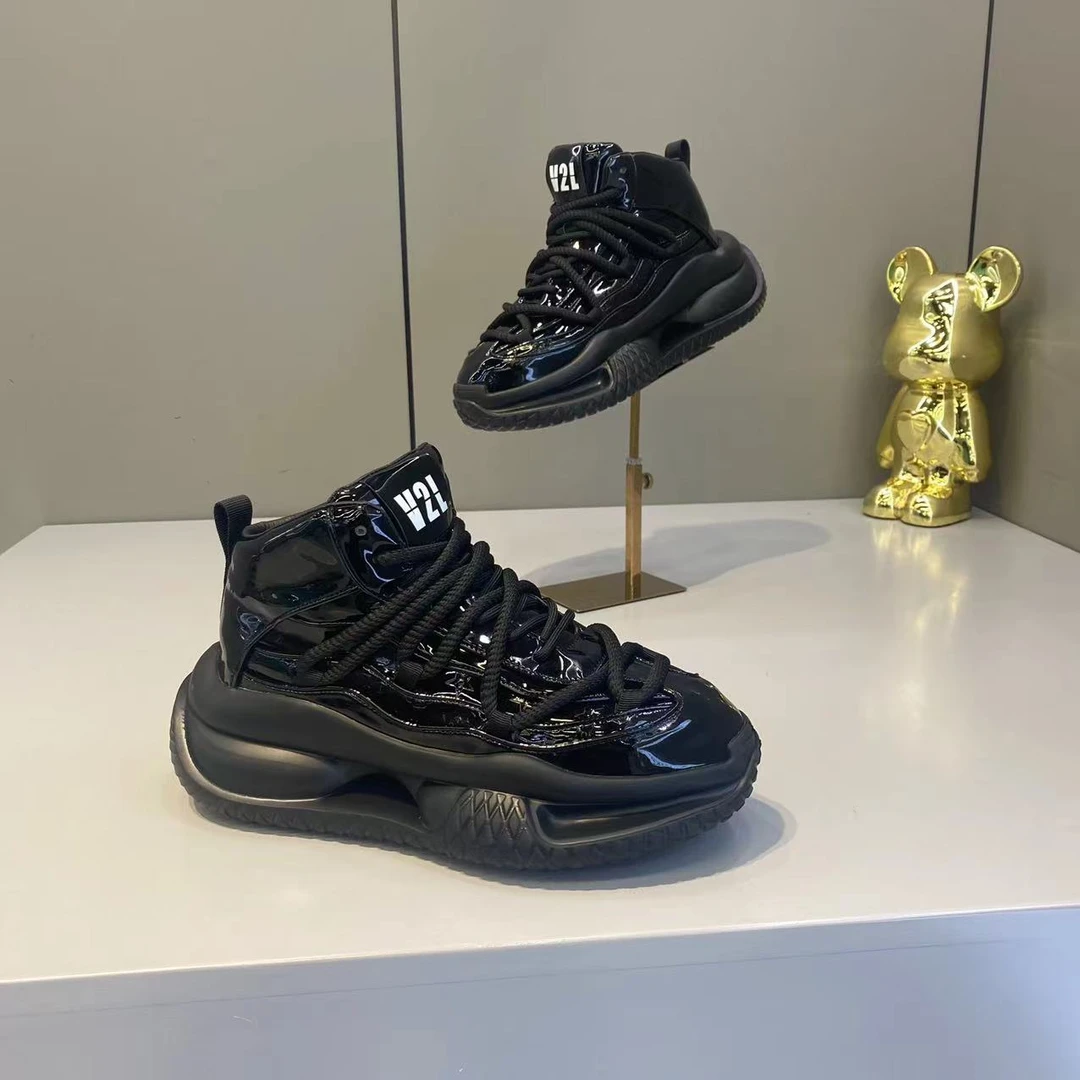 哲家-秋冬新品太空漫步老爹鞋镂空厚底漆皮时尚百搭男潮鞋V-55-1