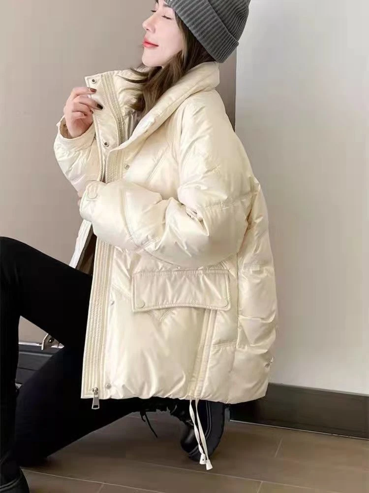 艾菜依羽绒服亮面免洗羽绒棉服女2023冬季新款韩版宽松短款显瘦小