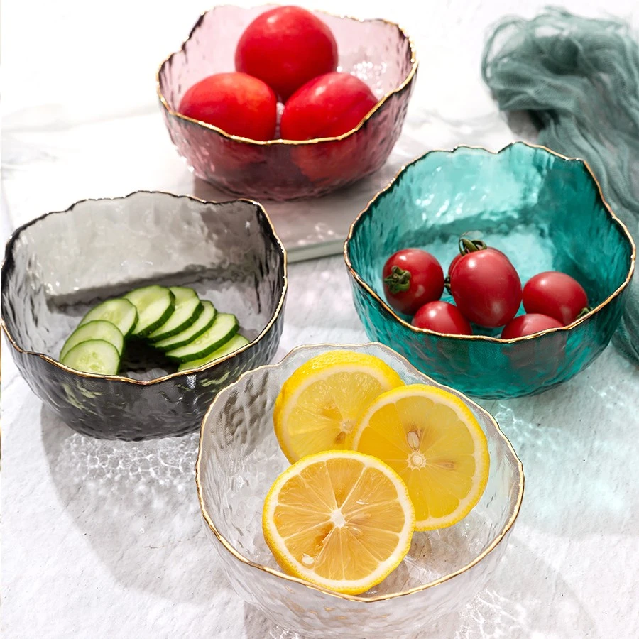 日式玻璃碗透明水果盘家用创意金边沙拉碗网红少女心甜品创意餐具