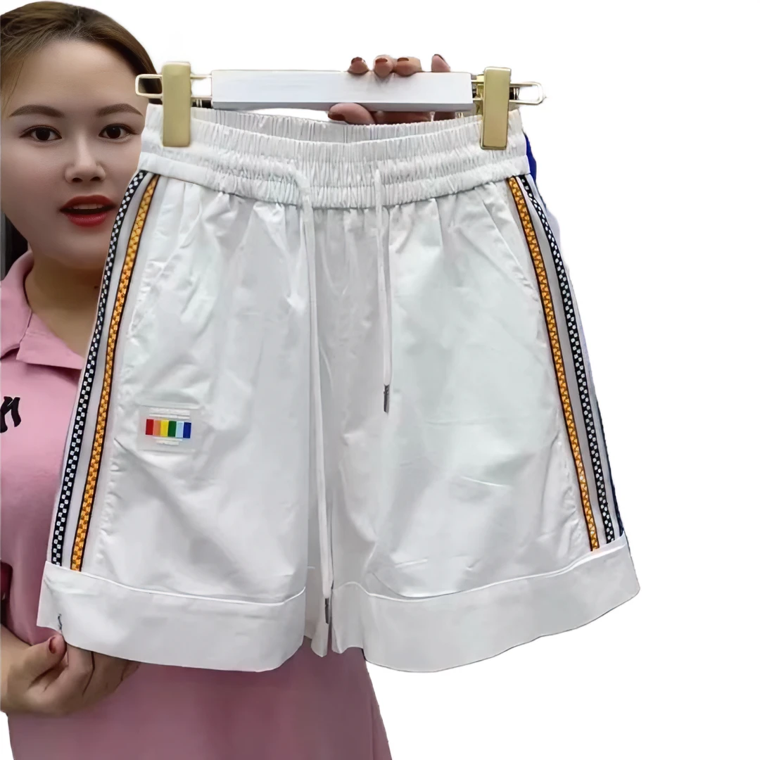 休闲显瘦彩条运动短裤女夏季薄款大裤衩跑步直筒设计感冰丝速干裤