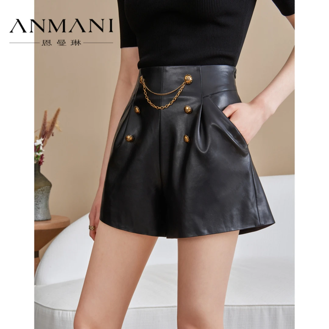 【千颂妮专享】时尚高腰阔腿A字环保PU皮短裤EANDCC46