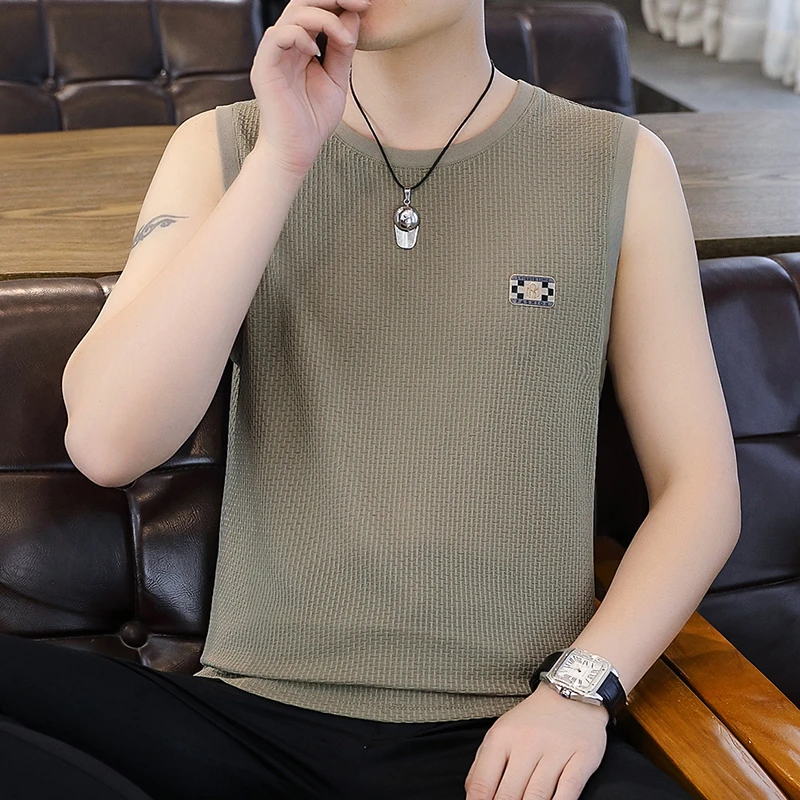 夏季运动男士背心洋气无袖冰丝网红薄款潮流百搭坎肩透气上衣速干