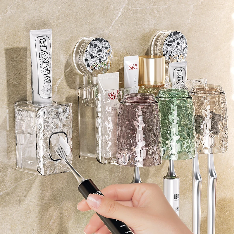 吸盘牙刷置物架免打孔漱口杯刷牙杯壁挂式家庭卫生间牙刷牙膏架子