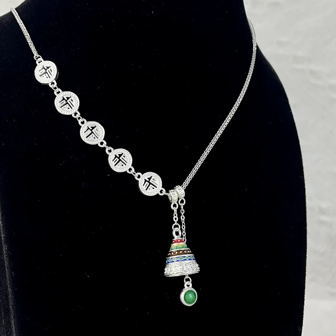 坠链均足银 【许愿塔】夏季新品足银珐琅套链民族风个性时尚手工