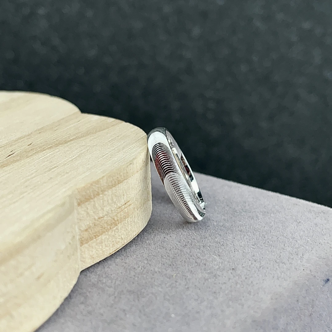 君派 足银戒指 【开口猫眼】足银999似水流年亮面银戒情侣时尚百搭