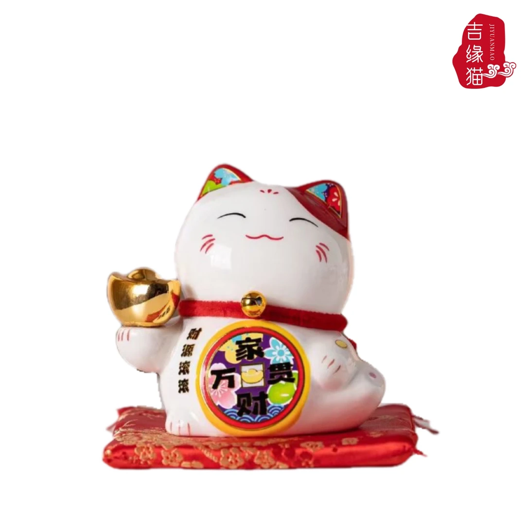 国潮猫小摆件店铺前台开业礼品陶瓷创意客厅装饰存钱罐