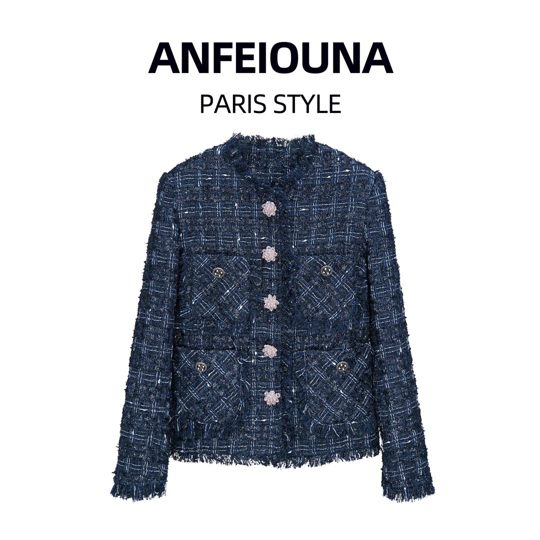 2024新款蓝色鸢尾晨锐小香风外套上衣6593