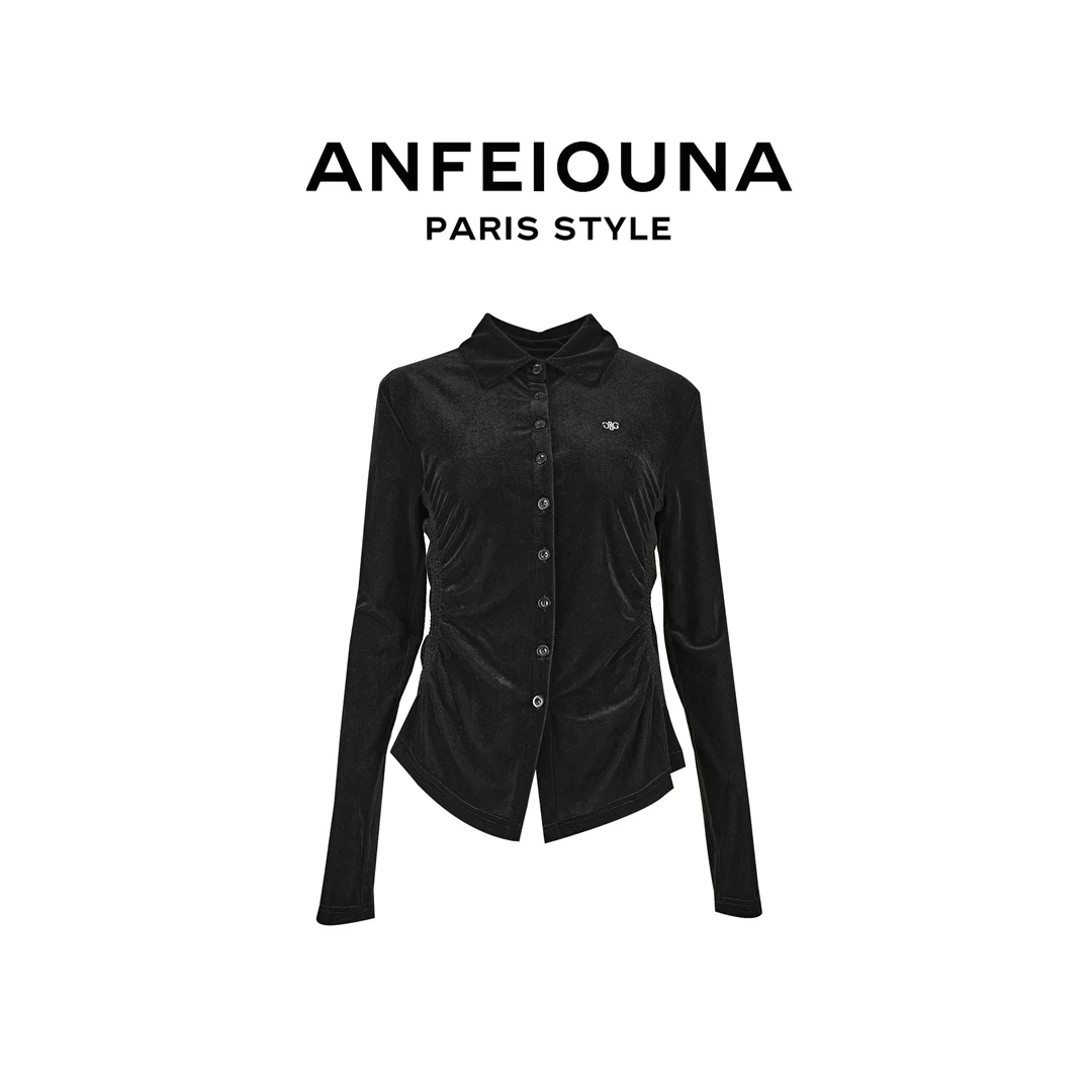 2025新款长袖丝绒衬衫女收腰显瘦复古上衣1111