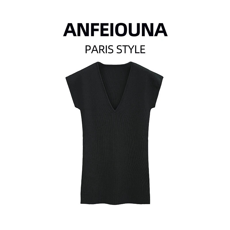 2025新款显瘦V领短袖针织衫高级感修身百搭套头上衣7150