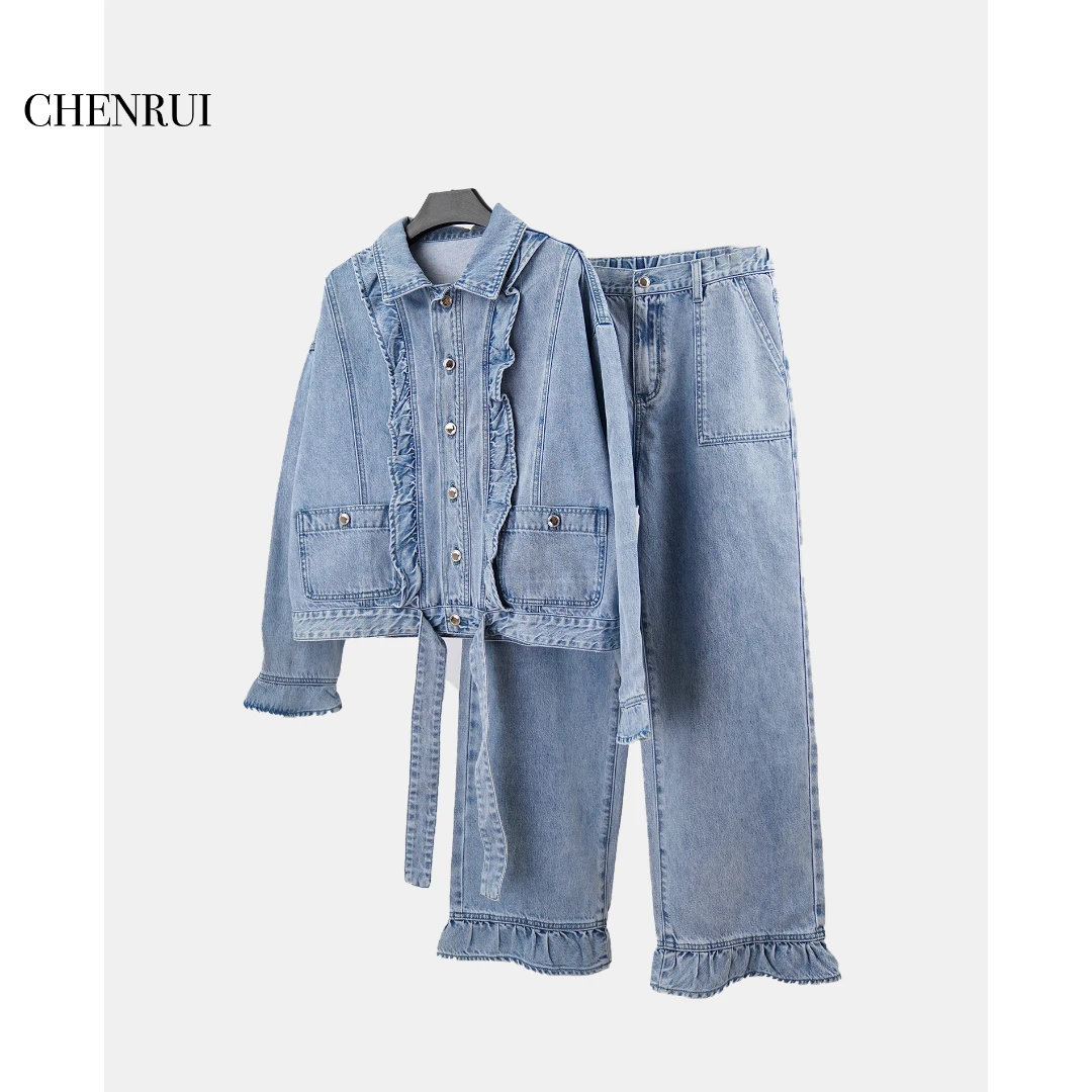 2025新款荷叶边牛仔套装9626