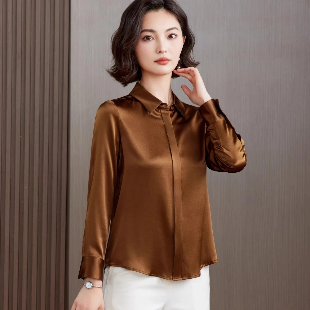 重磅真丝衬衫女2024薄款新款时尚洋气翻领长袖衬衣气质桑蚕丝上衣
