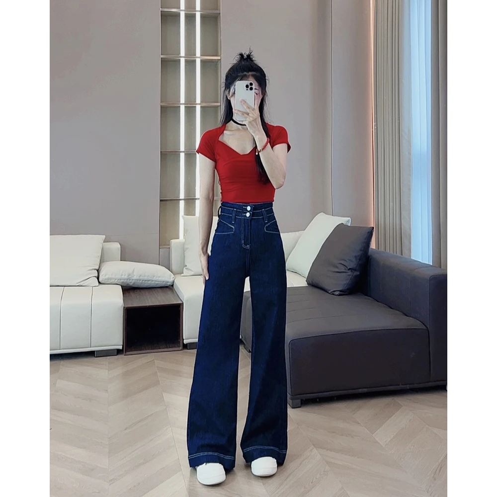 【木子专属】高腰喇叭牛仔裤女复古夏季水洗弹力显瘦喇叭裤9725-1