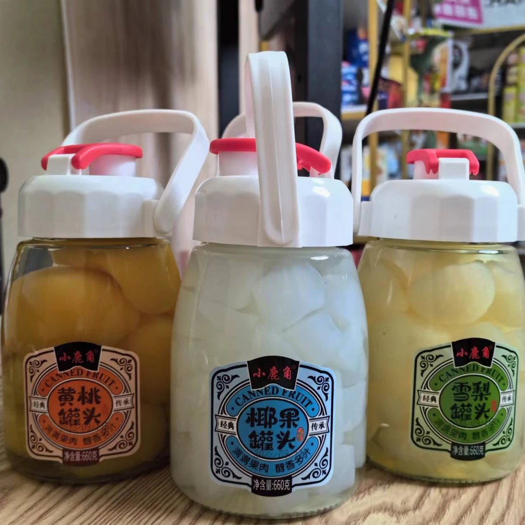 【新疆包邮】小鹿角黄桃多口味鲜果罐头660g大瓶装童年回忆椰果罐头