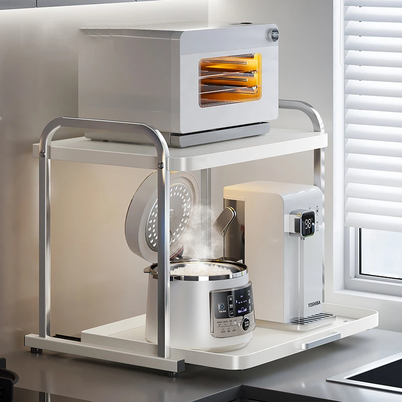 厨房不锈钢微波炉置物架厨房小电器烤箱电饭煲收纳架子台面抽拉式