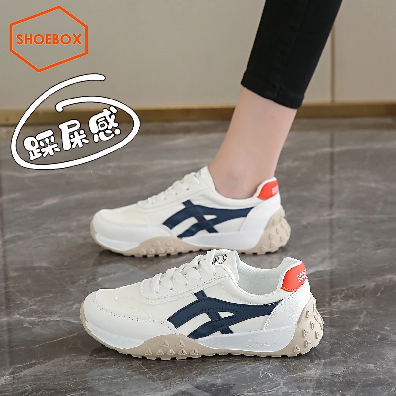 SHOEBOX鞋柜百搭运动阿甘鞋女2025新款春秋平底透气网鞋休闲鞋