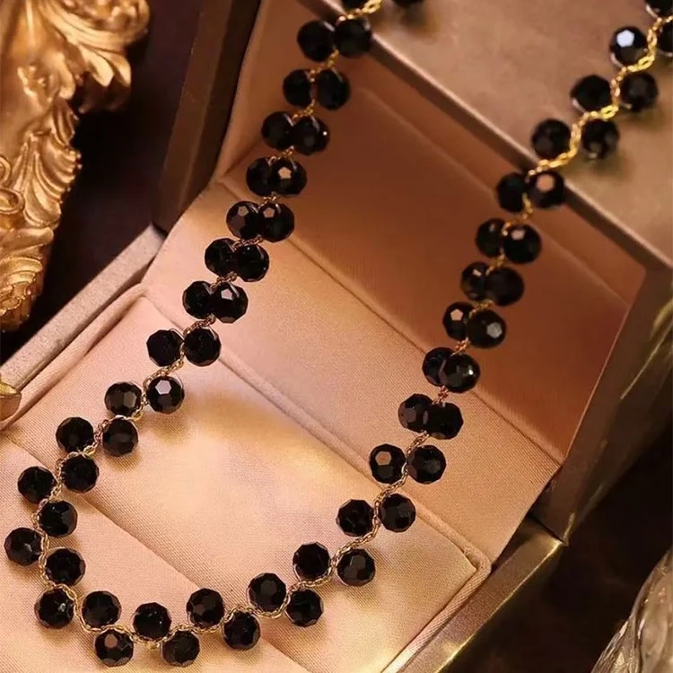 钛钢合成锆石项链 日韩小众设计黑色轻奢项链高级法式时尚锁骨链