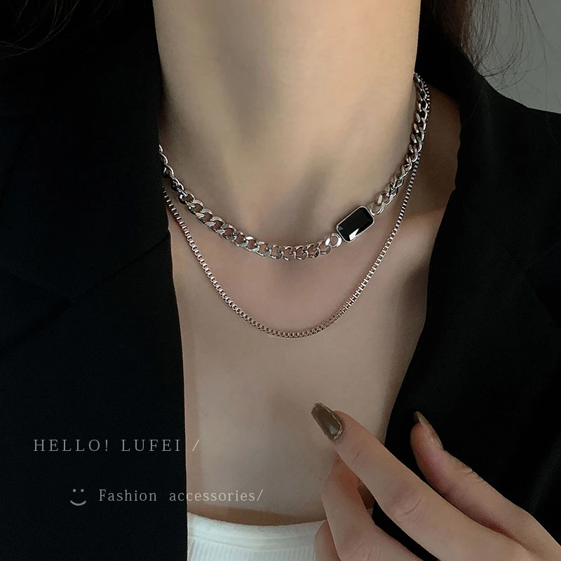钛钢项链 ins嘻哈复古钛钢项链女轻奢锁骨链小众设计高级感毛衣链