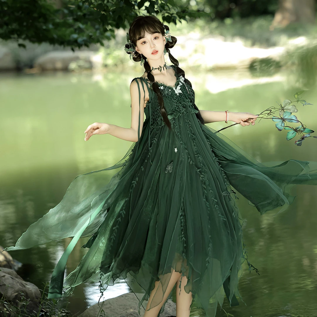 原创设计苔藓汉服女装中国风改良汉元素古风仙气吊带裙7