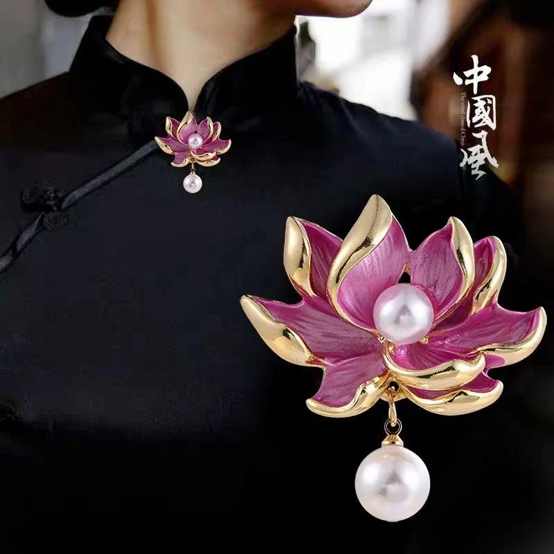 新款时尚珍珠胸针莲花简约大气领针胸花服饰配饰花胸针西服扣袖扣