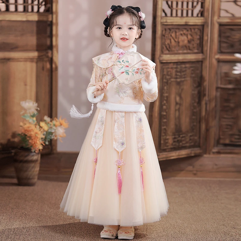 吧啦童装2023新款女童汉服冬装中国风新年古装儿童旗袍冬季唐装拜