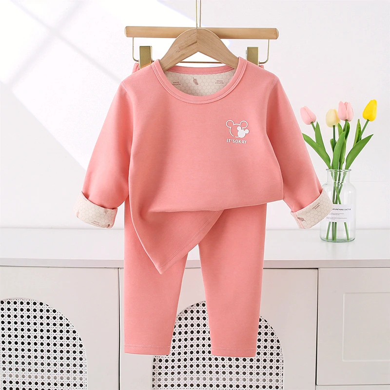 儿童内衣中大童长袖男童女童衣秋裤套装德绒洋气高腰护肚亲肤保暖