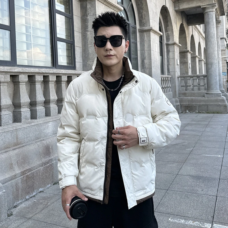 棉服男士新款纯色立领帅气高级外套2024秋冬季中长款加厚袄子9881