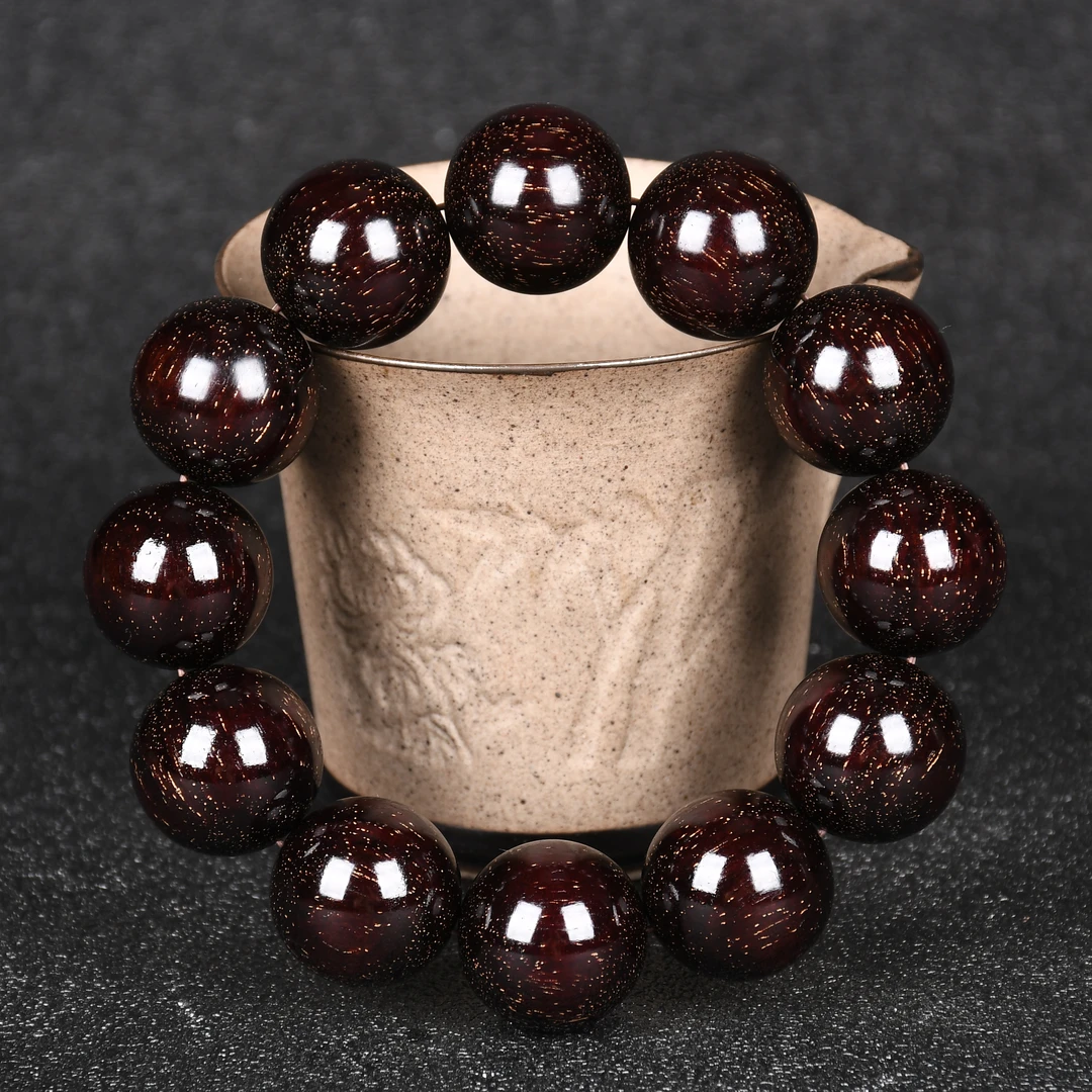 印度小叶紫檀爆满星2.0手串微包浆高油密老料天然檀香紫檀收藏品