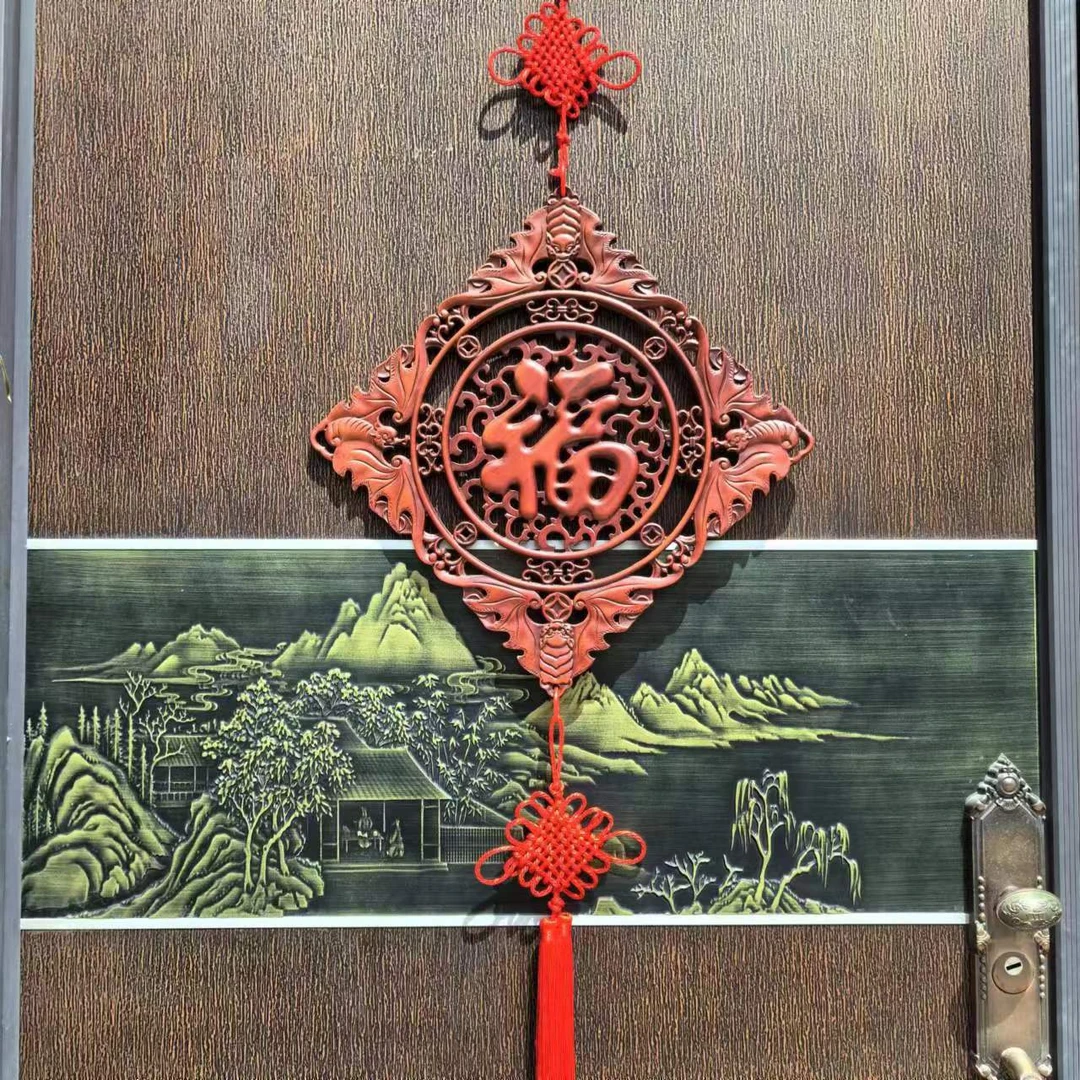 【大款送中国结】52菱形五福木雕挂画 樟木画客厅摆件 对角52