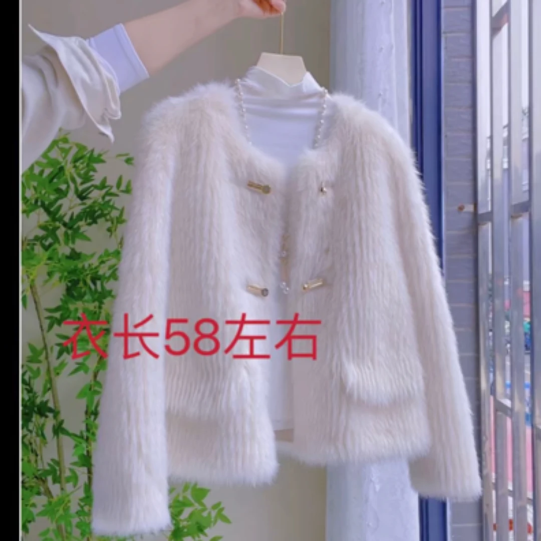 人造皮草 小燕-玫瑰扣富家千金名媛外套秋冬新款仿皮草毛毛