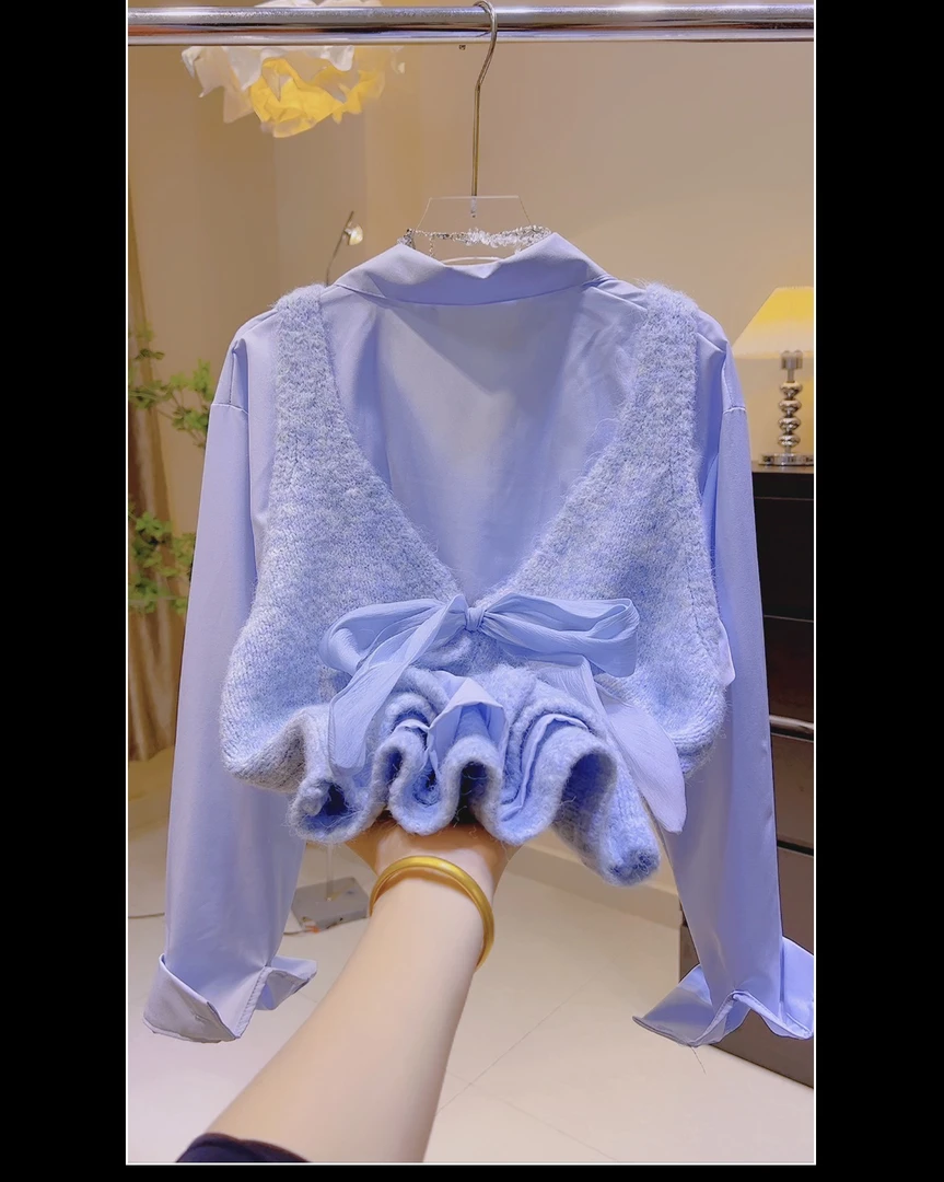 学院风sh88甜美蝴蝶结系带针织马甲背心女2024秋季新款毛衣外搭