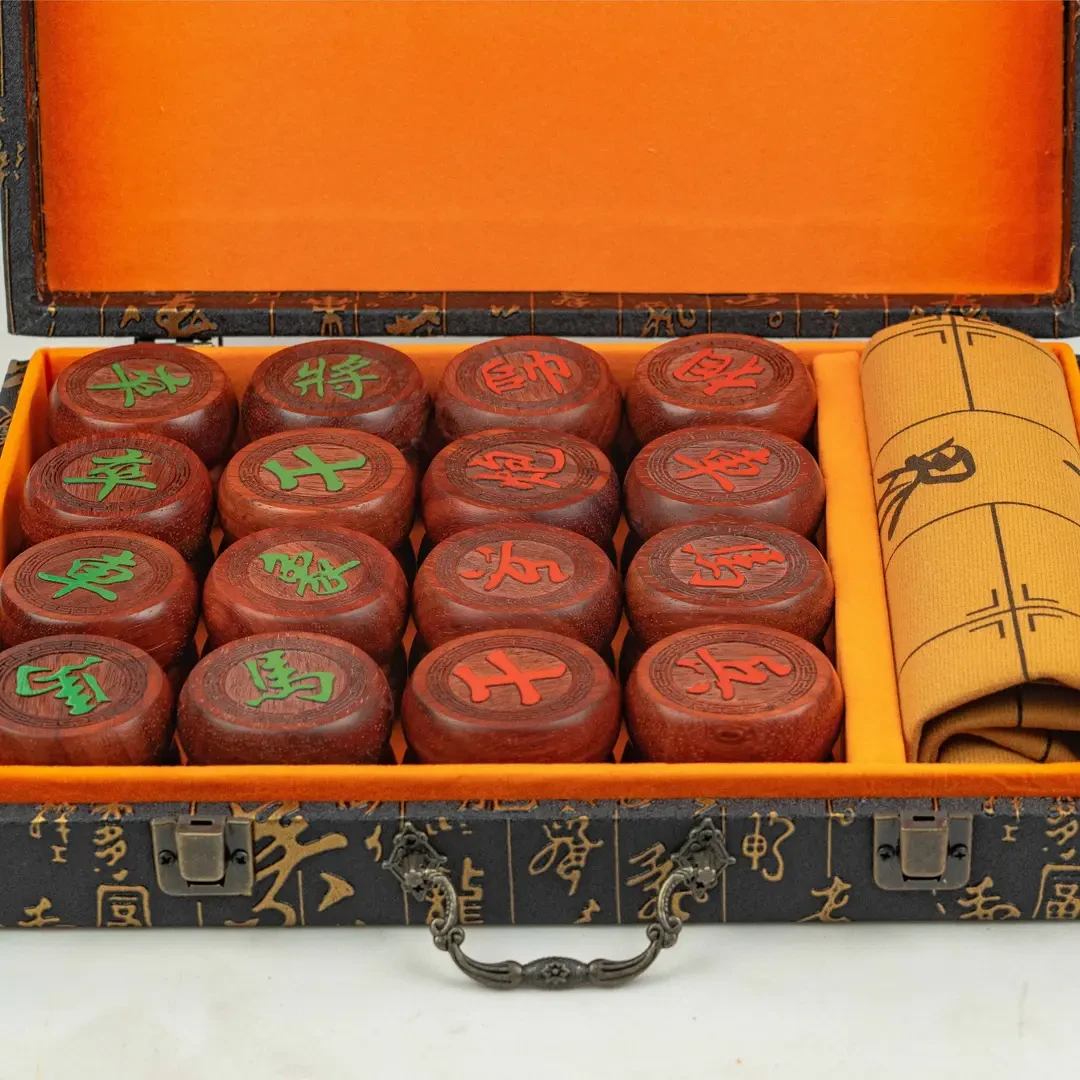 XQ中国象棋花梨木摆件套装高档折叠皮革益智成人象棋型号4.8