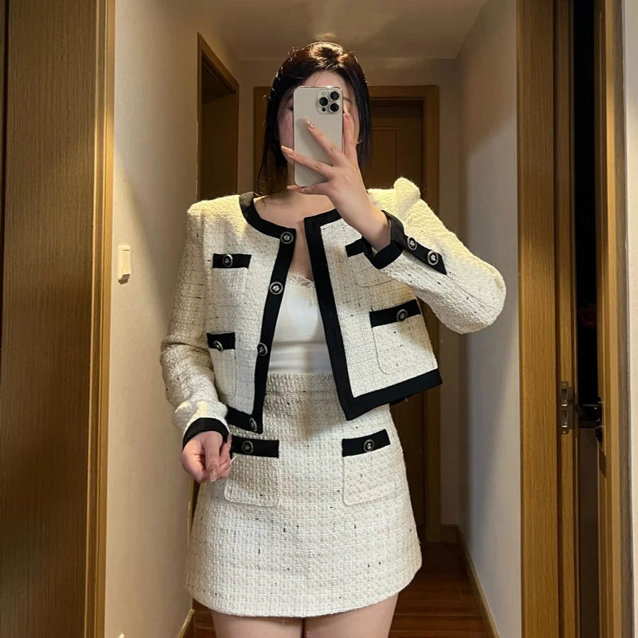 「万颂伊wsy」气质名媛秋季新品小香套装两件套粗花呢上衣裙子