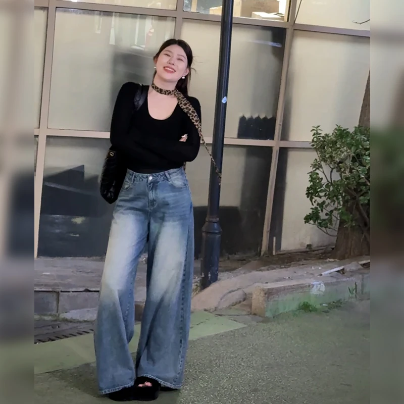 「DMcc大蜜」纯欲辣妹 别致修身辣妹U领露锁骨微胖mm显瘦长袖打底衫