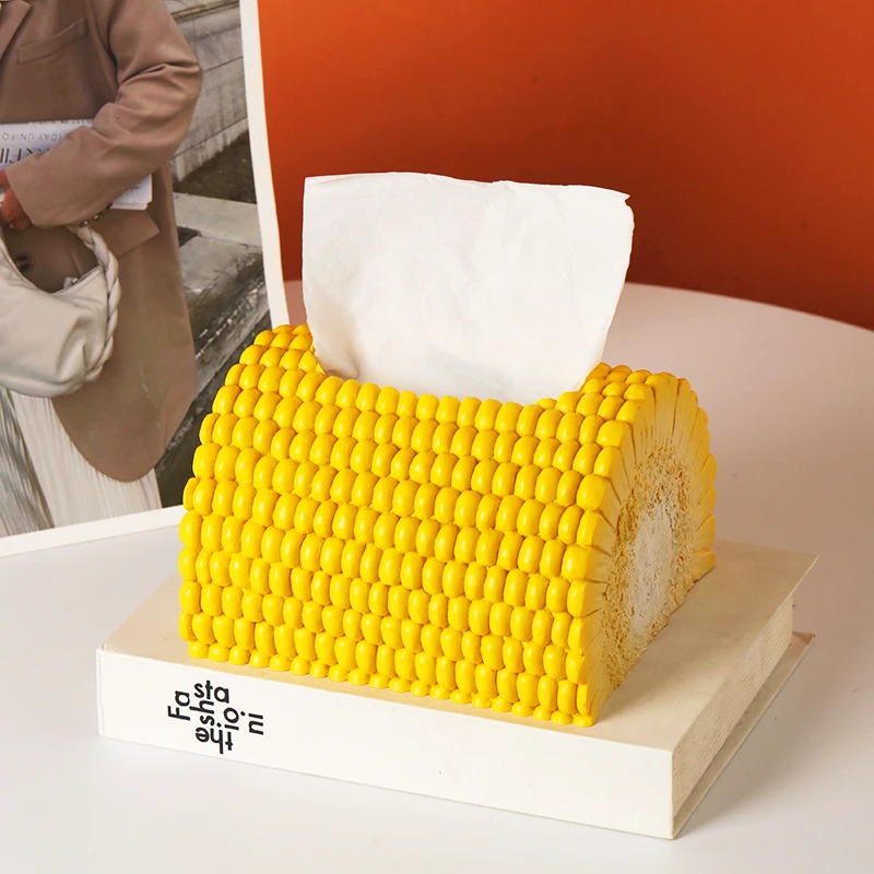 宏赫现代简约树脂玉米抽纸盒家居书桌客厅电视柜装饰品