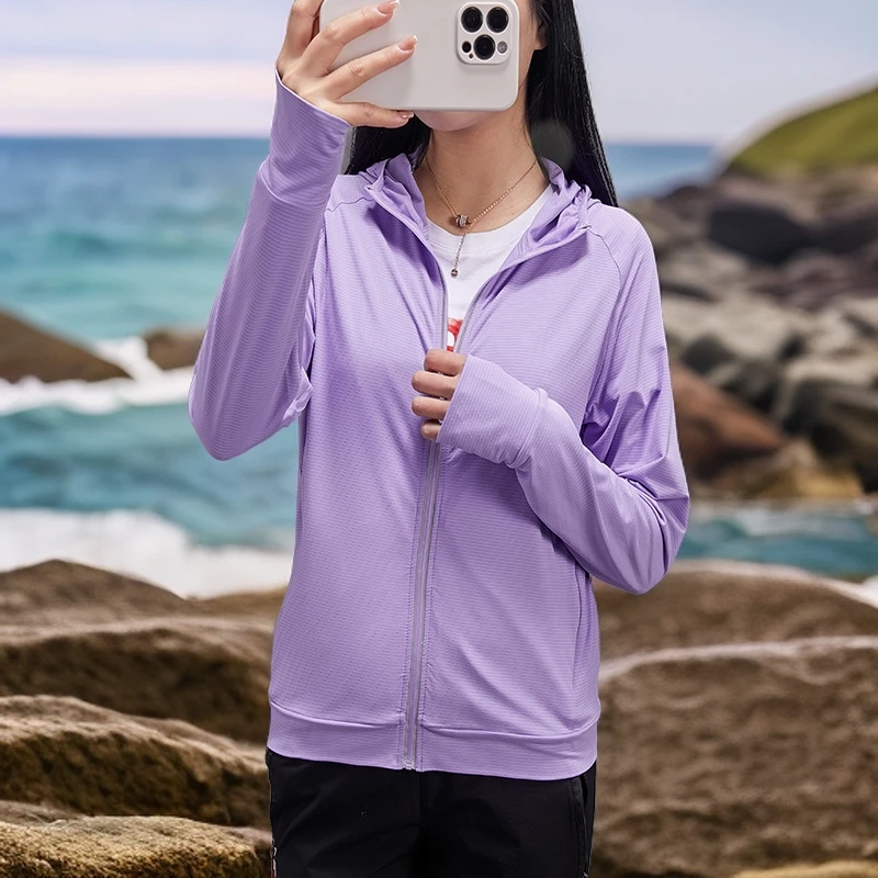 GERTOP山峰夏季防晒衣女款UPF50+连帽防紫外线户外修身透气防晒服