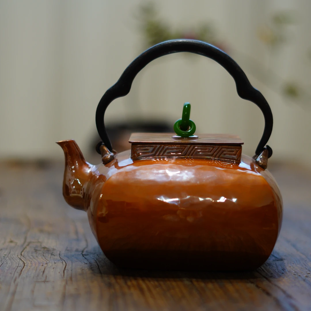 平美斋  汉鼎紫铜壶 手工纯铜烧水壶 一张打煮水铜壶  一体铜壶