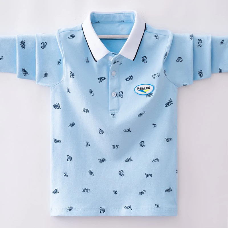 男童长袖T恤2023春秋新款儿童翻领纯棉POLO衫男孩中大童春装上衣