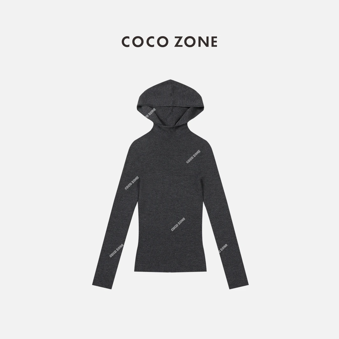 COCO ZONE 早秋针织衫连帽长袖内搭加绒打底上衣23C19554